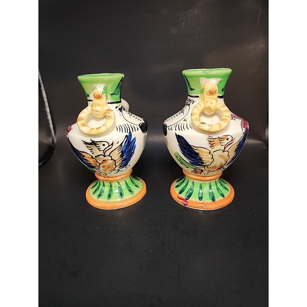 Set Of Two Vintage 40s-50s Petite Japanese Phoenix‎ Vases Handpainted 5.5" Tall